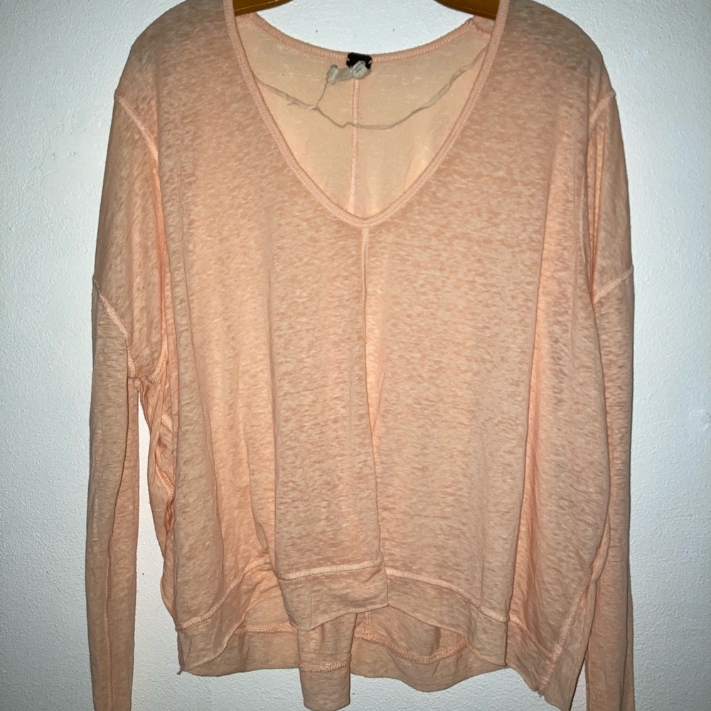 We The Free Peach Cropped Thin Long Sleeve Top